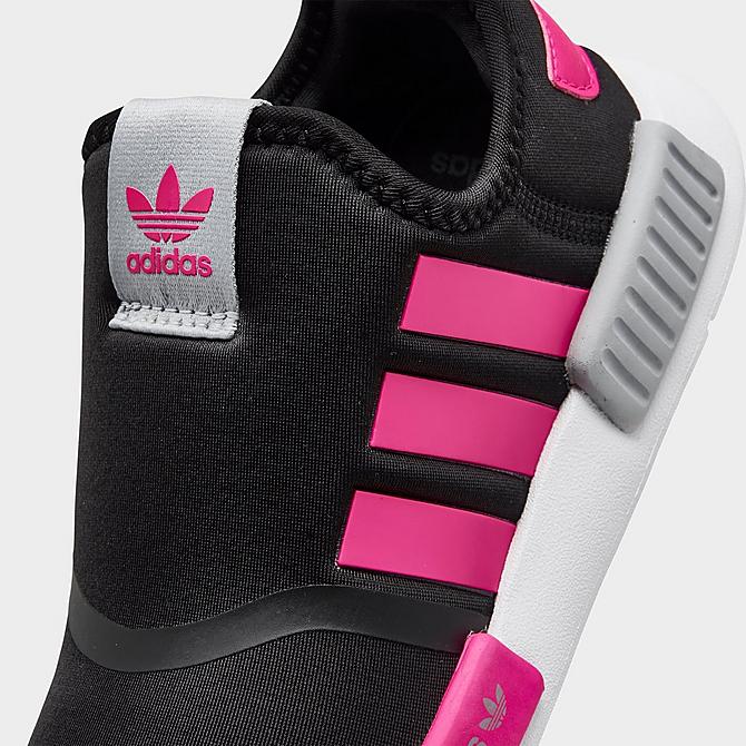 Front view of Girls' Little Kids' adidas Originals NMD 360 Casual Shoes in Black/Shock Pink/Halo Silver Click to zoom
