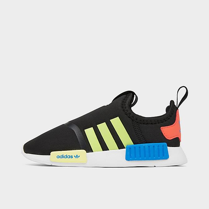 Right view of Kids' Toddler adidas Originals NMD 360 Casual Shoes in Black/Pulse Yellow/Bright Blue Click to zoom