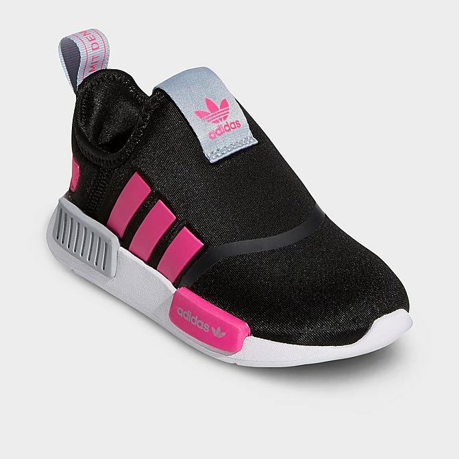 Three Quarter view of Kids' Toddler adidas Originals NMD 360 Casual Shoes in Pink/Core Black Click to zoom