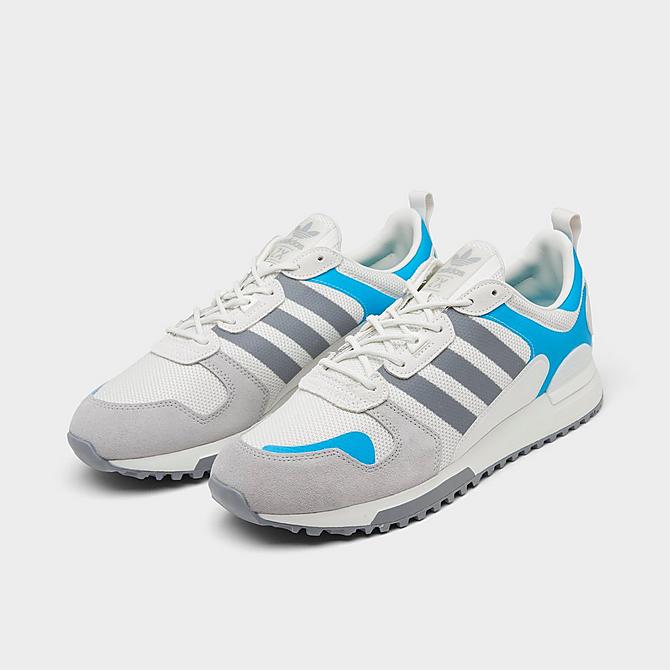 Three Quarter view of Men's adidas Originals ZX 700 HD Casual Shoes in White/Blue/Grey Click to zoom