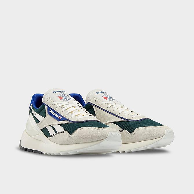 Three Quarter view of Men's Reebok Classic Leather Legacy AZ Casual Shoes in Chalk/Forest Green/Classic Cobalt Click to zoom