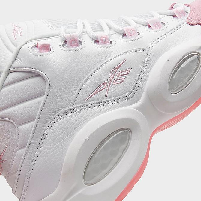 Front view of Big Kids' Reebok Question Mid Basketball Shoes in Footwear White/Pink Glow/Porcelain Pink Click to zoom