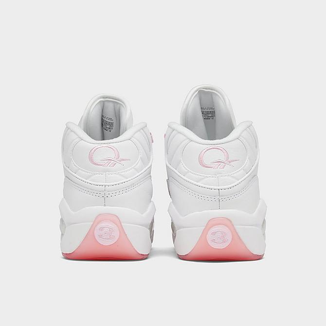 Left view of Big Kids' Reebok Question Mid Basketball Shoes in Footwear White/Pink Glow/Porcelain Pink Click to zoom