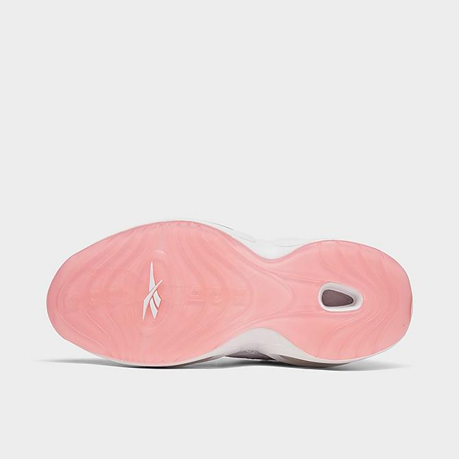 Bottom view of Big Kids' Reebok Question Mid Basketball Shoes in Footwear White/Pink Glow/Porcelain Pink Click to zoom