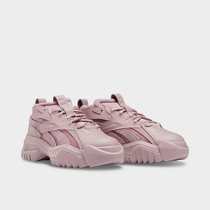 Three Quarter view of Girls' Little Kids' Reebok Cardi B Club C V2 Casual Shoes in Infused Lilac/Infused Lilac/Infused Lilac Click to zoom