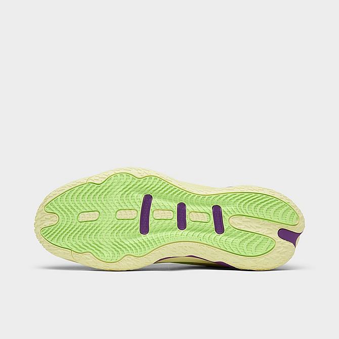 Bottom view of adidas Dame 8 Basketball Shoes in Yellow Tint/Glory Purple/Signal Green Click to zoom
