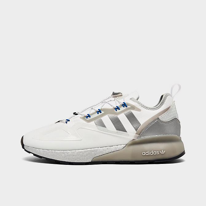 Right view of Men's adidas Originals ZX 2K BOOST Running Shoes in Footwear White/Silver Metallic/Core Black Click to zoom