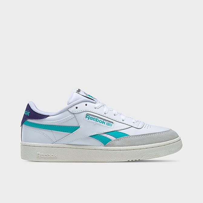 Right view of Men's Reebok Classics Club C Revenge Casual Shoes in Footwear White/Classic Teal/Bold Purple Click to zoom
