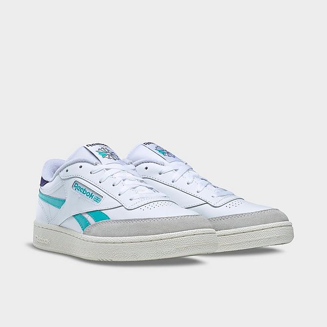 Three Quarter view of Men's Reebok Classics Club C Revenge Casual Shoes in Footwear White/Classic Teal/Bold Purple Click to zoom