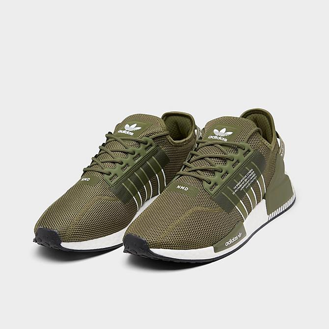 Three Quarter view of Men's adidas Originals NMD R1 V2 Casual Shoes in Focus Olive/White/Black Click to zoom