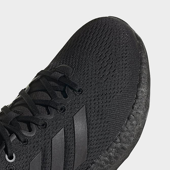 Front view of Men's adidas Pureboost 21 Running Shoes in Black/Black/Grey Click to zoom