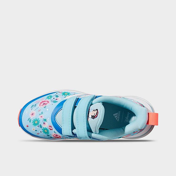Back view of Girls' Little Kids' adidas x Disney Snow White FortaRun Casual Shoes in Hazy Sky/Cloud White/Turbo Click to zoom