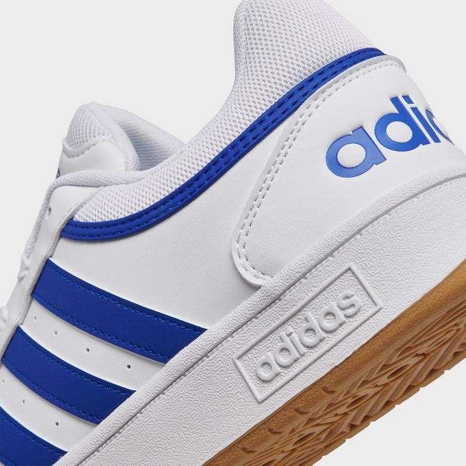 Front view of Men's adidas Hoops 3.0 Low Classic Vintage Casual Shoes in White/Team Royal Blue/Gum Click to zoom