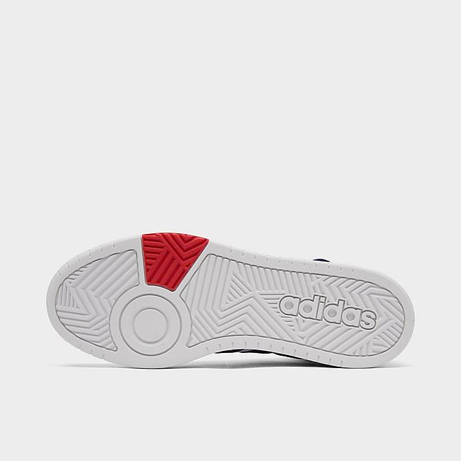 Bottom view of Men's adidas Hoops 3.0 Mid Classic Vintage Casual Shoes in Footwear White/Legend Ink/Vivid Red Click to zoom