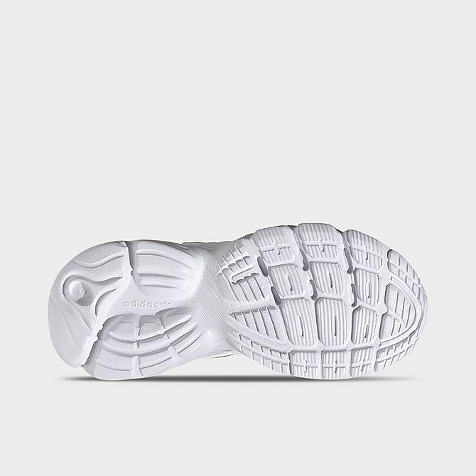 Bottom view of Little Kids' adidas Originals Astir Casual Shoes in White/White/Silver Metallic Click to zoom