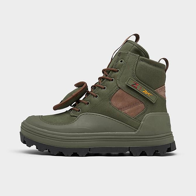 Right view of Women's Reebok Classics x Rothco Club C Cleated Mid Sneaker Boots in Moss Green/Just Brown/Core Black Click to zoom