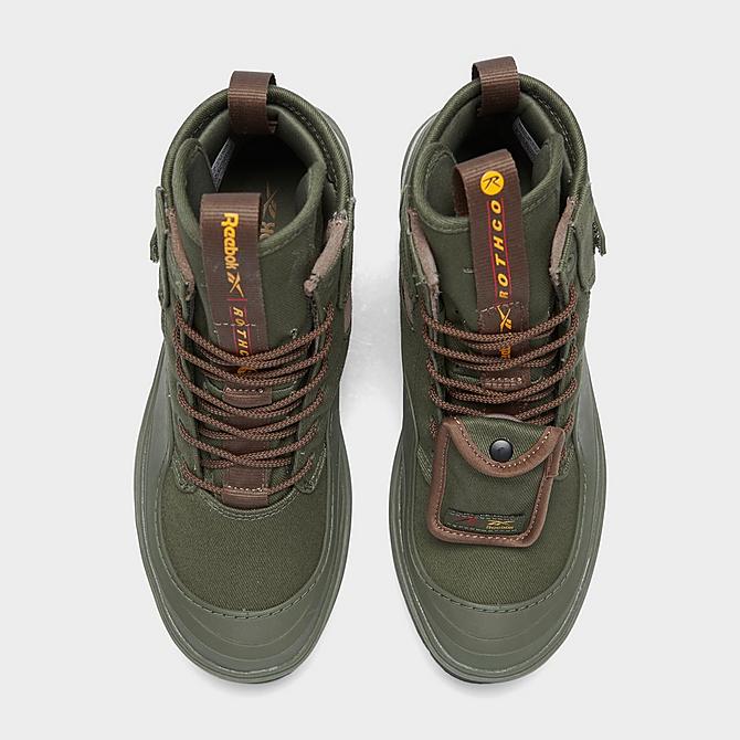 Back view of Women's Reebok Classics x Rothco Club C Cleated Mid Sneaker Boots in Moss Green/Just Brown/Core Black Click to zoom