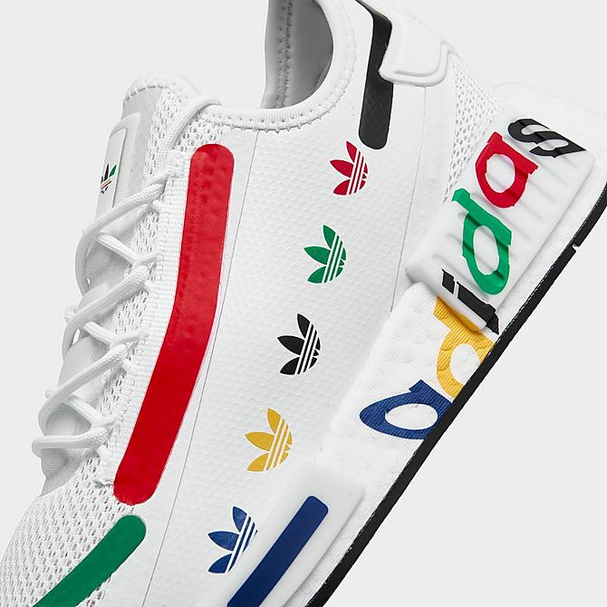 Front view of Boys' Big Kids' adidas Originals x NASA NMD R1 Spectoo Casual Shoes in White/Core Black/Scarlet Click to zoom