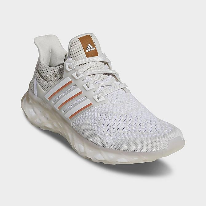 Three Quarter view of Women's adidas UltraBOOST Web DNA 1.0 Running Shoes in Grey/Cloud White/Copper Metallic Click to zoom