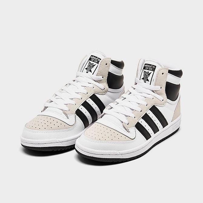 Three Quarter view of Big Kids' adidas Originals Top Ten Mid Casual Shoes in White/Black/Cream Click to zoom