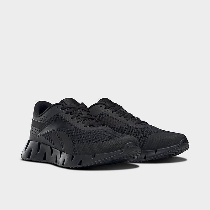 Three Quarter view of Men's Reebok Zig Dynamica Running Shoes in Black/Black Click to zoom