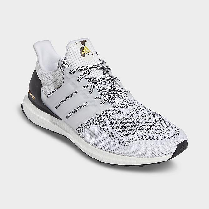 Three Quarter view of Men's adidas UltraBOOST 1.0 DNA Running Shoes in Cloud White/Cloud White/Core Black Click to zoom