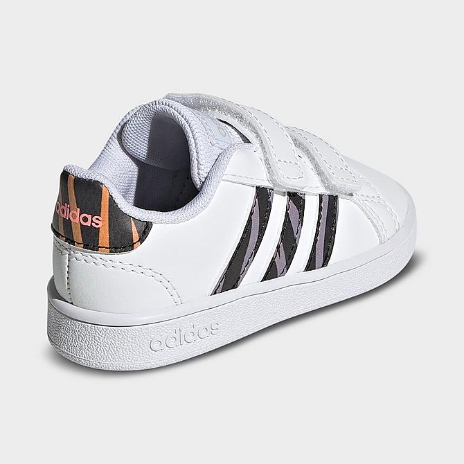 Left view of Kids' Toddler adidas Grand Court Tiger Print Casual Shoes in Cloud White/Core Black/Acid Red Click to zoom