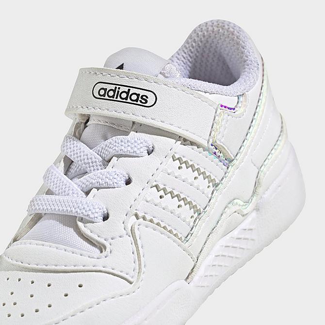 Front view of Kids' Toddler adidas Originals Forum Low Stretch Lace Recycled Casual Shoes in Cloud White/Cloud White/Core Black Click to zoom