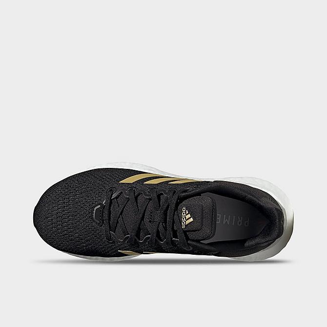 Back view of Women's adidas Pureboost 21 Running Shoes in Black/Gold Metallic/Grey Click to zoom