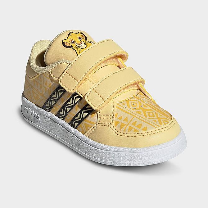 Three Quarter view of Kids' Toddler adidas x Disney Lion King Breaknet Casual Shoes in Orange Tint/Core Black/Cloud White Click to zoom