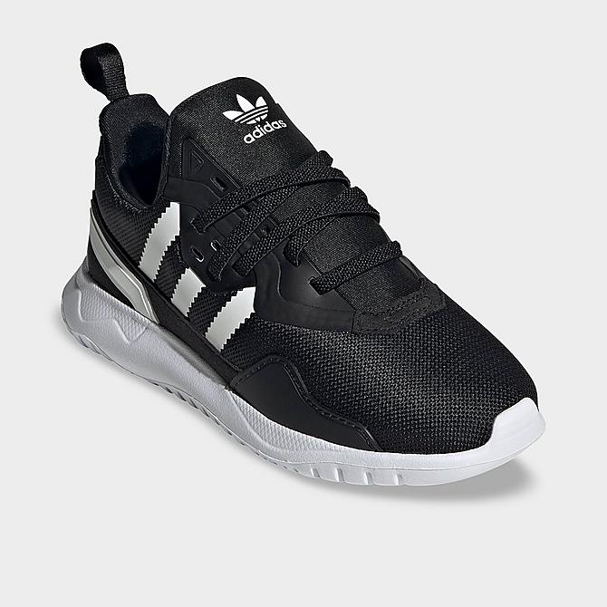 Three Quarter view of Little Kids' adidas Originals Flex Recycled Casual Shoes in Core Black/White Click to zoom