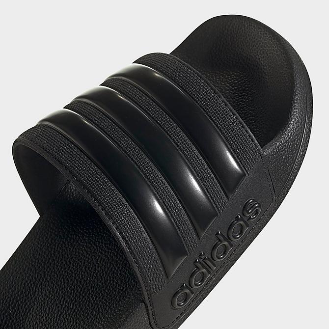 Front view of Men's adidas Originals Adilette Shower Slide Sandals in Core Black/Core Black/Core Black Click to zoom