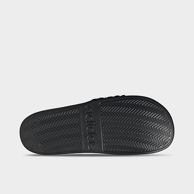 Bottom view of Men's adidas Originals Adilette Shower Slide Sandals in Core Black/Core Black/Core Black Click to zoom