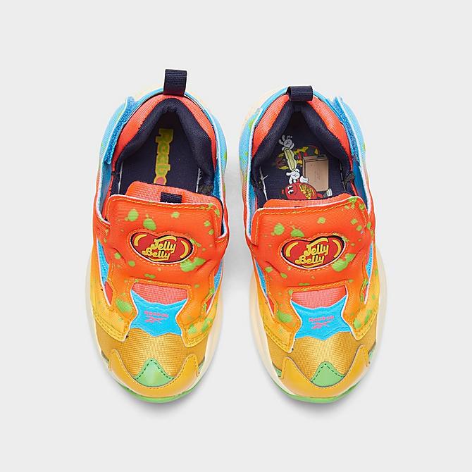 Back view of Kids' Toddler Reebok x Jelly Belly Instapump Fury Casual Shoes in Retro Yellow/Neon Cherry/Blue Blink Click to zoom