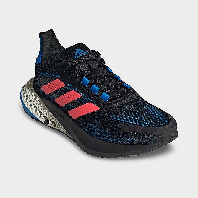Three Quarter view of Big Kids' adidas 4D FWD_Pulse Running Shoes in Core Black/Turbo/Blue Rush Click to zoom