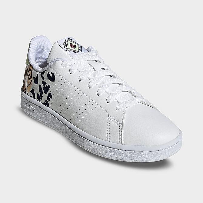 [angle] view of Women's adidas Essentials Advantage Casual Shoes in Cloud White/Cloud White/Almost Lime Click to zoom