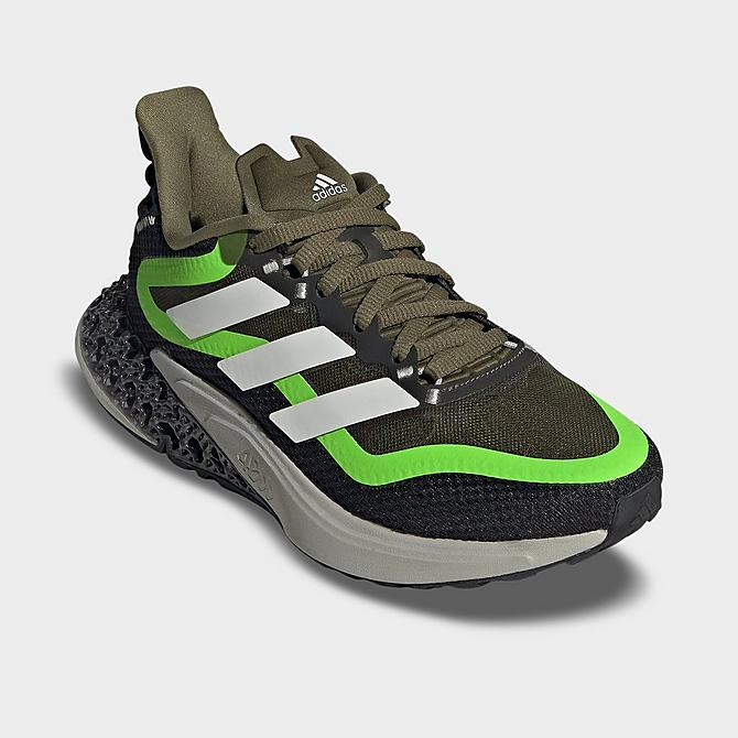 Three Quarter view of Big Kids' adidas 4DFWD Pulse Running Shoes in Focus Olive/Zero Metallic/Solar Green Click to zoom