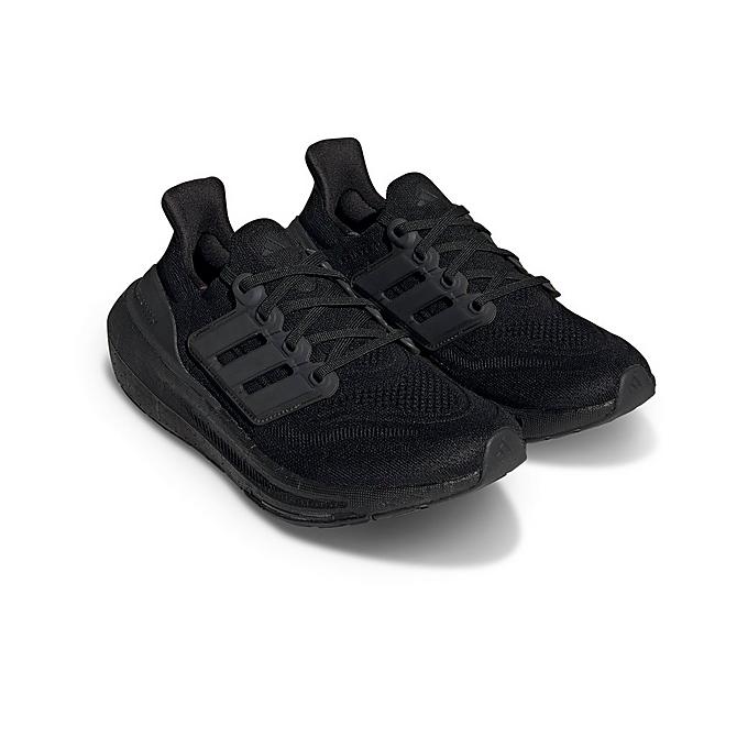 Three Quarter view of Women's adidas Ultraboost Light Running Shoes in Core Black/Core Black/Core Black Click to zoom