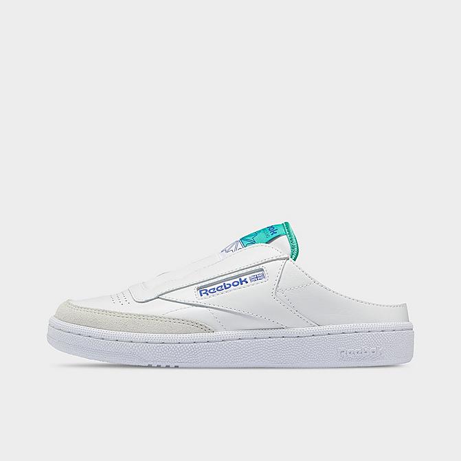 Right view of Women's Reebok Club C Laceless Mule Casual Shoes in Footwear White/Bright Cobalt/Future Teal Click to zoom