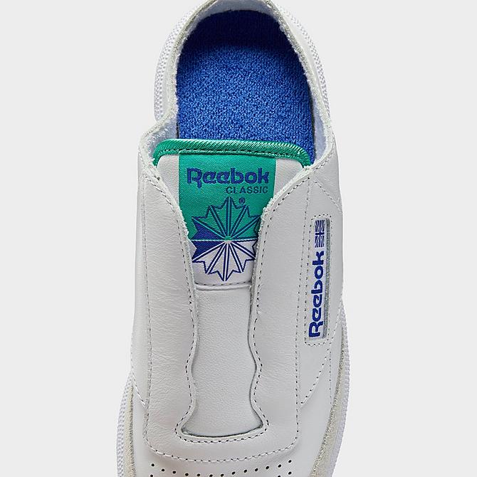 Front view of Women's Reebok Club C Laceless Mule Casual Shoes in Footwear White/Bright Cobalt/Future Teal Click to zoom