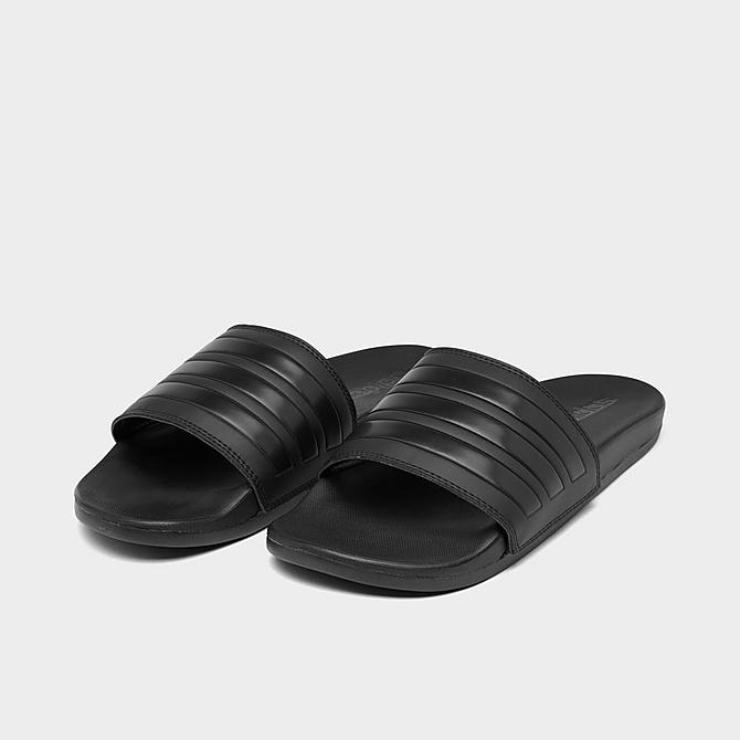 Three Quarter view of Men's adidas Essentials Adilette Comfort Slide Sandals in Black/Black/Black Click to zoom