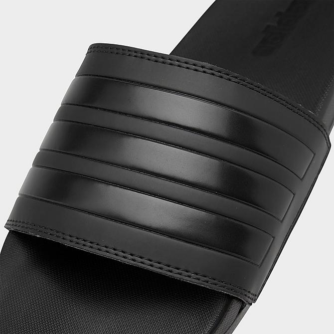 Front view of Men's adidas Essentials Adilette Comfort Slide Sandals in Black/Black/Black Click to zoom