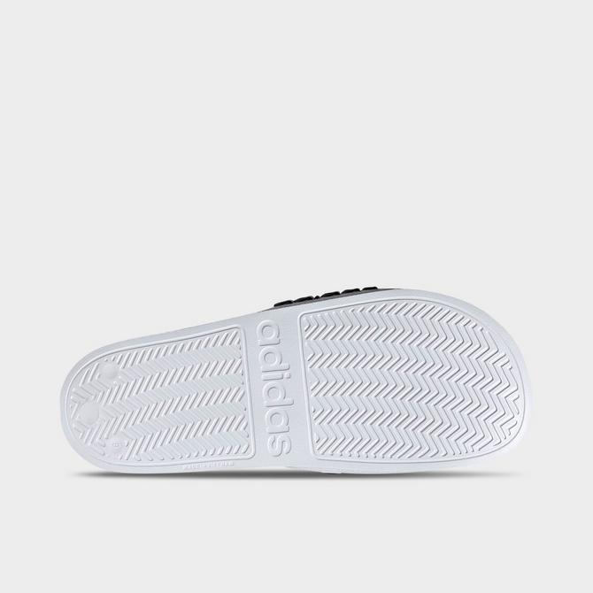 Bottom view of Men's adidas adilette Shower Slide Sandals in White/Black/White Click to zoom