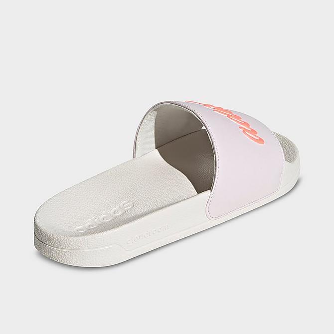 Left view of Women's adidas adilette Shower Slide Sandals in Almost Pink/Acid Red/Chalk White Click to zoom