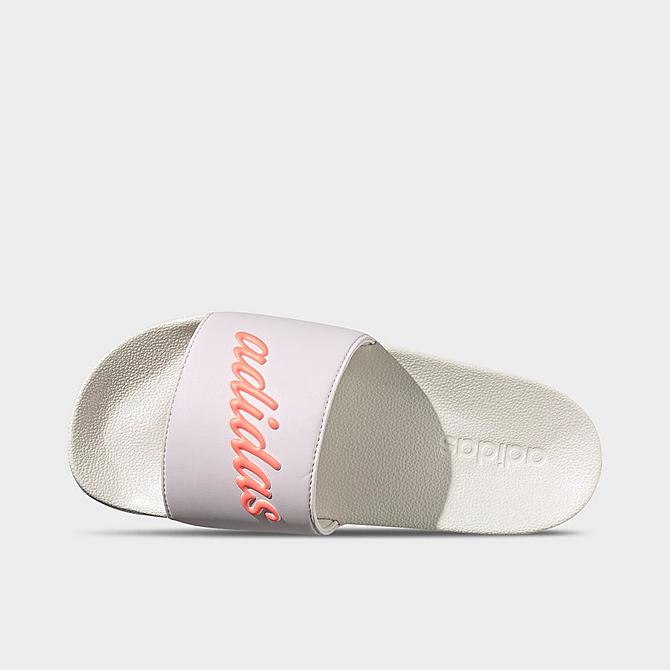 Back view of Women's adidas adilette Shower Slide Sandals in Almost Pink/Acid Red/Chalk White Click to zoom