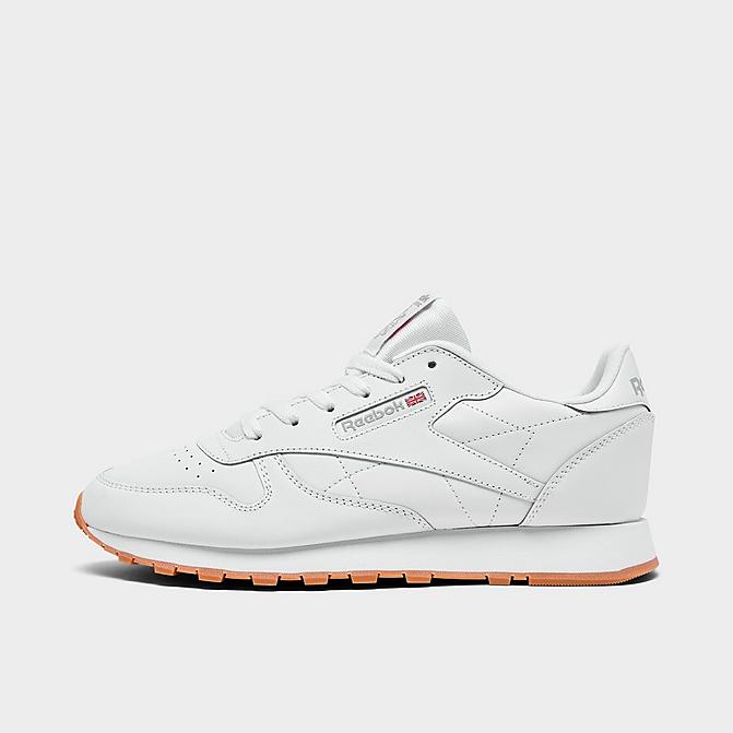 Right view of Big Kids' Reebok Classic Leather Casual Shoes in Footwear White/Footwear White/Reebok Rubber Gum 2 Click to zoom