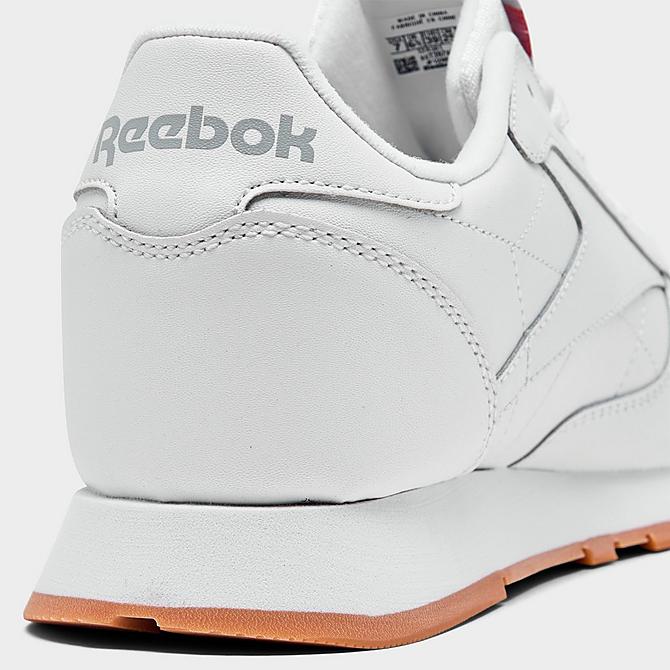 Front view of Big Kids' Reebok Classic Leather Casual Shoes in Footwear White/Footwear White/Reebok Rubber Gum 2 Click to zoom