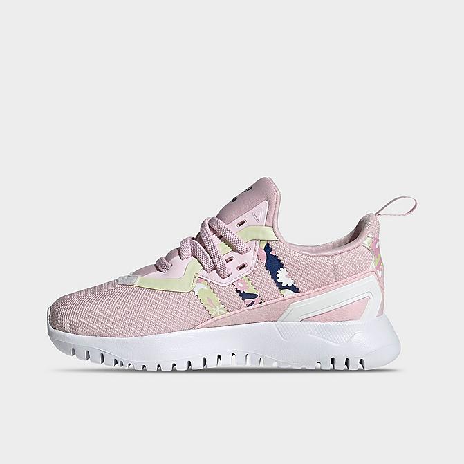 Right view of Girls' Little Kids' adidas Originals Flex Casual Shoes in Clear Pink/Cloud White/Almost Lime Click to zoom