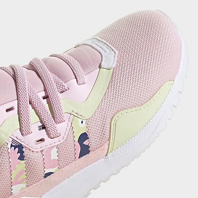 Front view of Girls' Little Kids' adidas Originals Flex Casual Shoes in Clear Pink/Cloud White/Almost Lime Click to zoom
