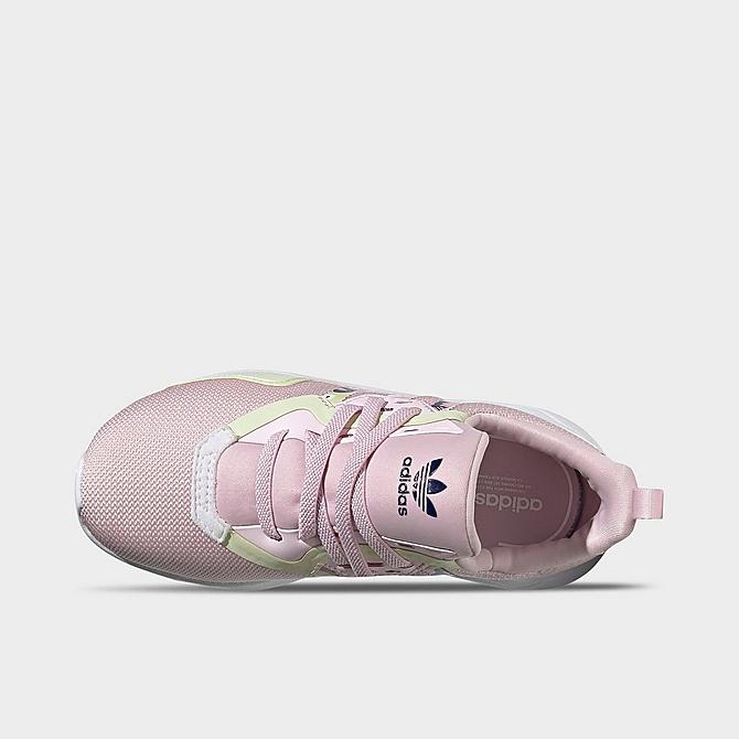 Back view of Girls' Little Kids' adidas Originals Flex Casual Shoes in Clear Pink/Cloud White/Almost Lime Click to zoom